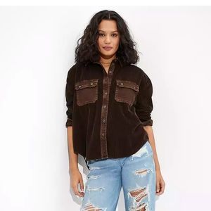 American Eagle Long Sleeve Mixed Fabric Corduroy Shirt